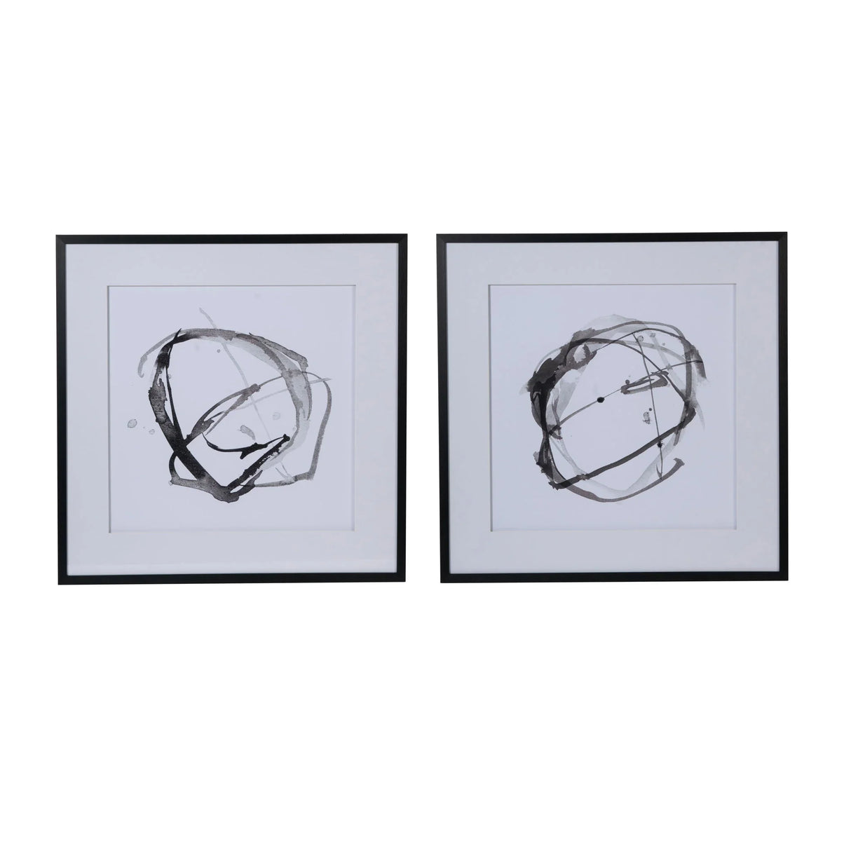 Modern Abstract Wall Art, Square Framed Wall Art (Set of 2) - Black - Furniture Home Direct