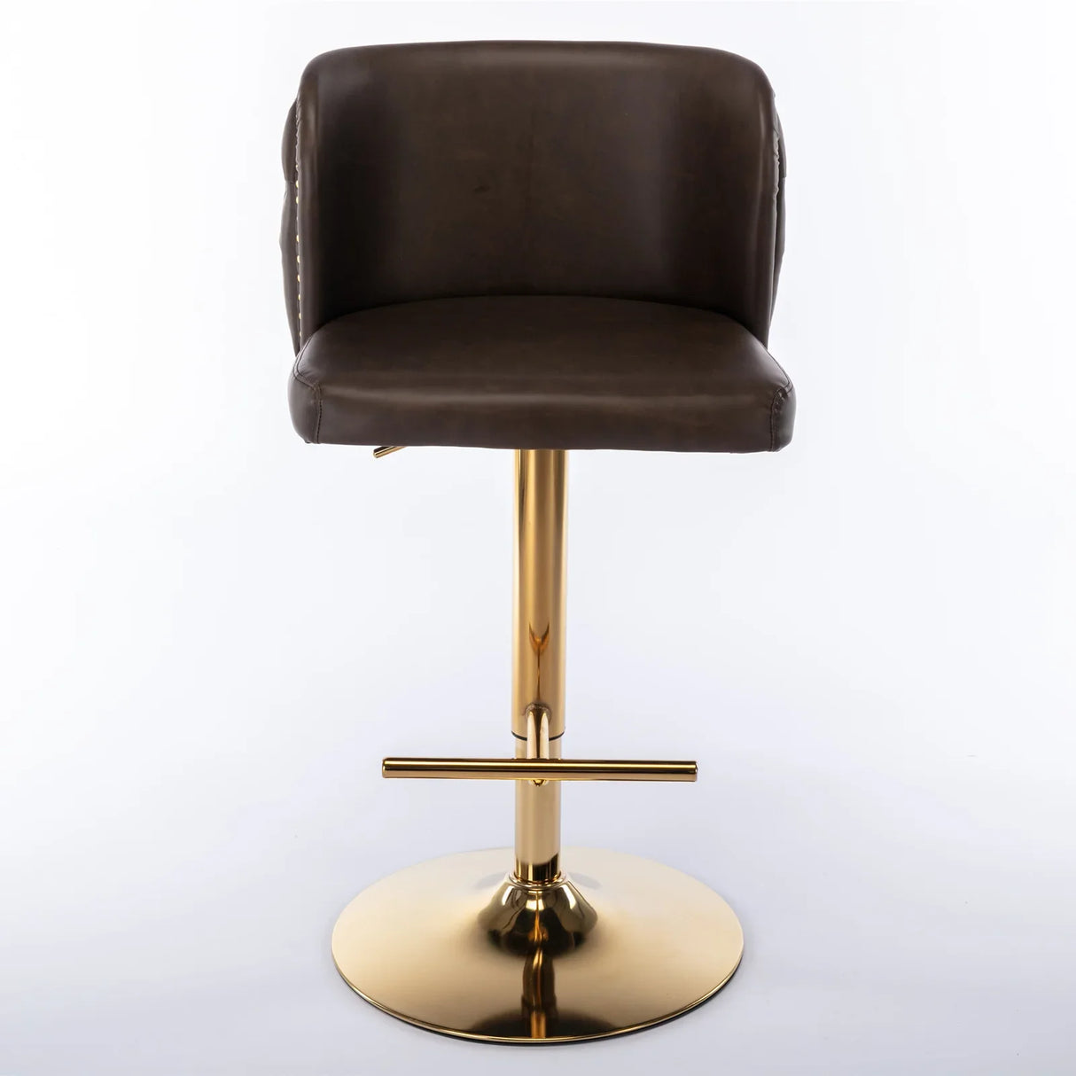 Bar Stools Swivel Tufted Faux Leather Set of 2 Brown - Furniture Home Direct