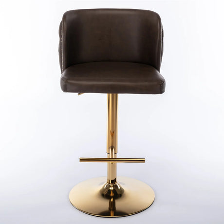 Bar Stools Swivel Tufted Faux Leather Set of 2 Brown - Furniture Home Direct