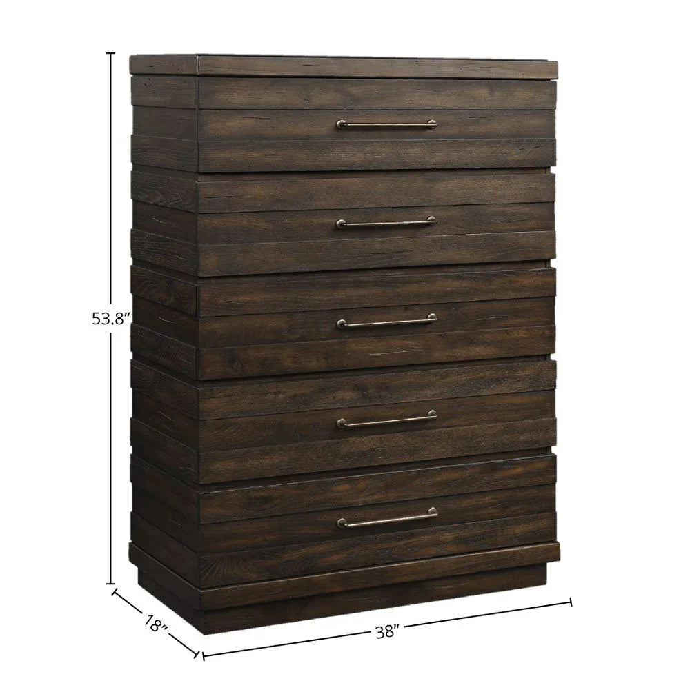 Indutrial Farmhouse 5 Drawer Chest - Brown - Furniture Home Direct