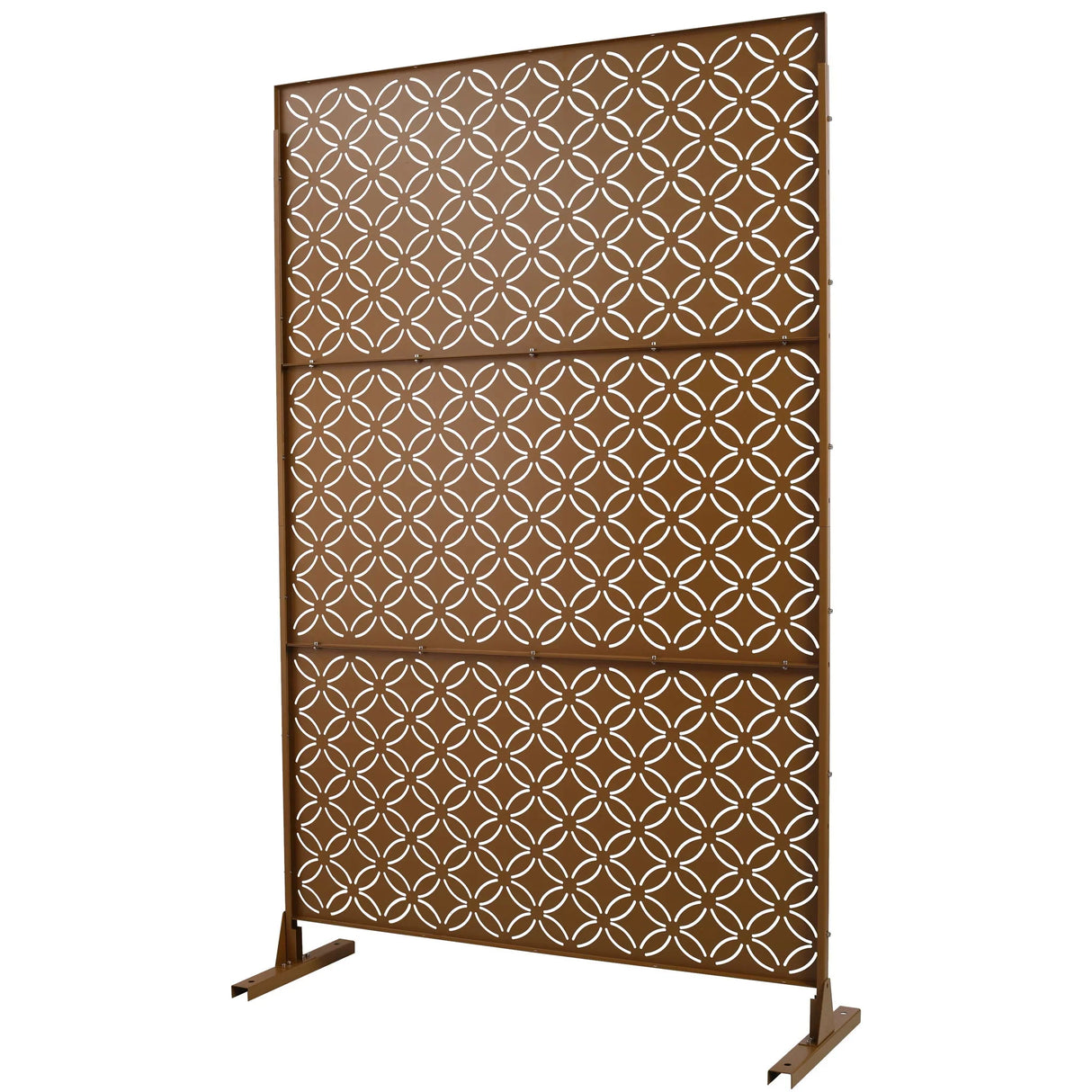 Freestanding Decorative Privacy Screen For Deck Balcony Patio, Metal Privacy - Brown - Furniture Home Direct