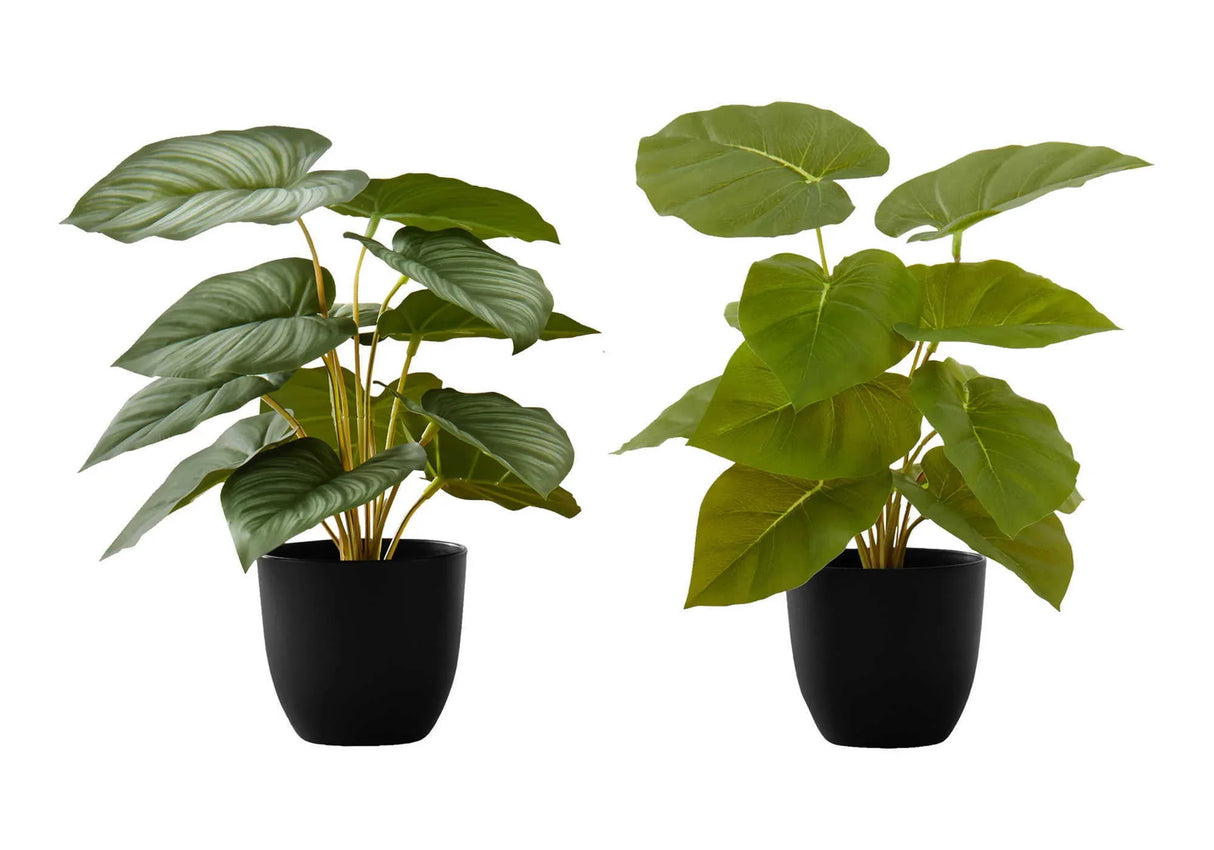 13" Tall, Artificial Plant, Epipremnum, Indoor, Faux, Fake, Table, Greenery, Potted, Decorative (Set of 2) - Green / Black - Furniture Home Direct