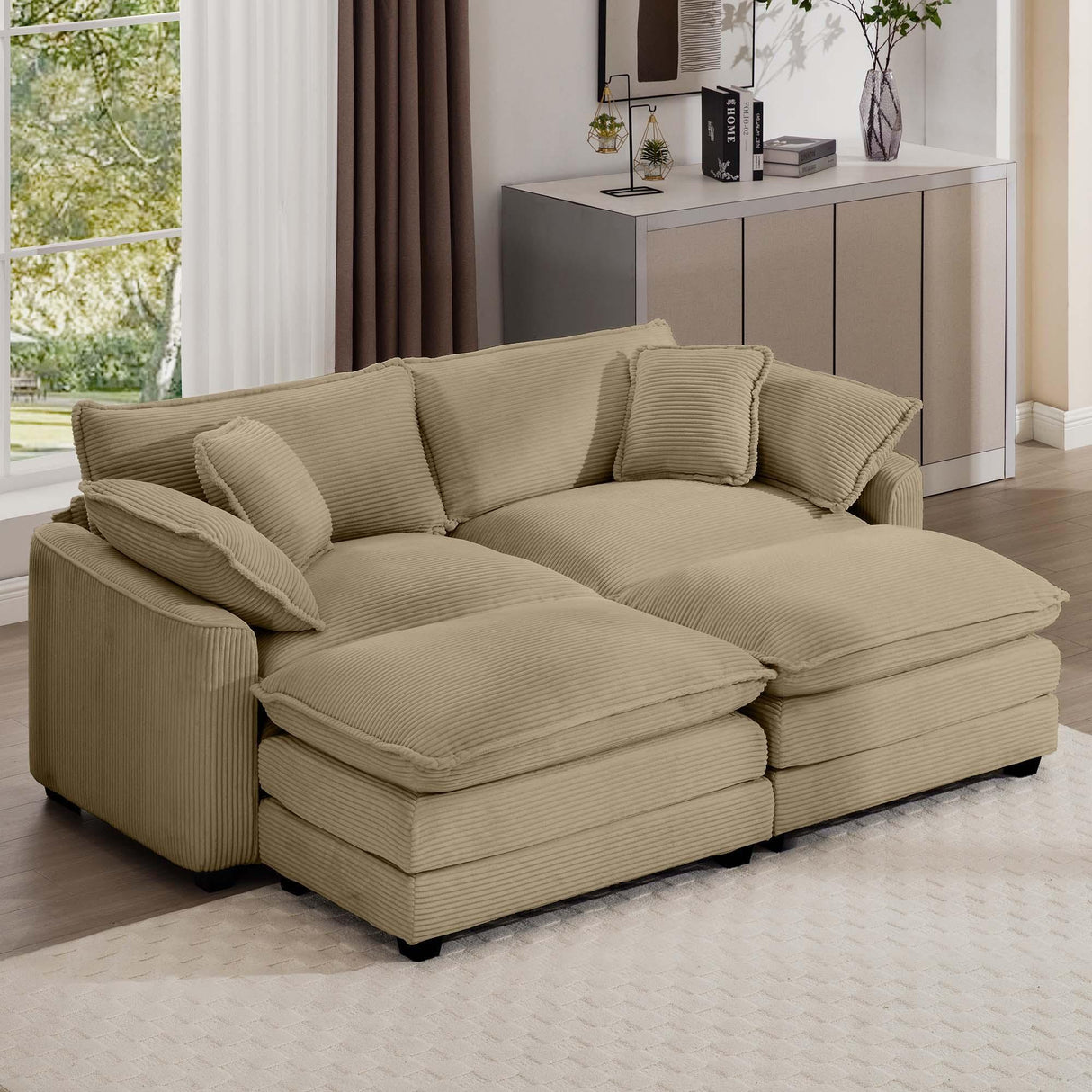 Modern Oversized Modular Cushion Sofa With Ottoman, Low Back, Deep Seating Sofa Set - Furniture Home Direct