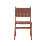 Rustic Wooden Dining Chair (Set of 2) With Genuine Leather Woven Upholstery - Brown - Furniture Home Direct