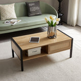 40.16" Rattan Coffee Table, Sliding Door For Storage, Metal Legs, Modern Table For Living Room - Furniture Home Direct