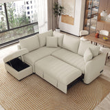 L-Shaped Sectional Pull Out Sofa Bed Sleeper Sofa With Two USB Ports, Two Power Sockets And A Movable Storage Ottoman - Furniture Home Direct