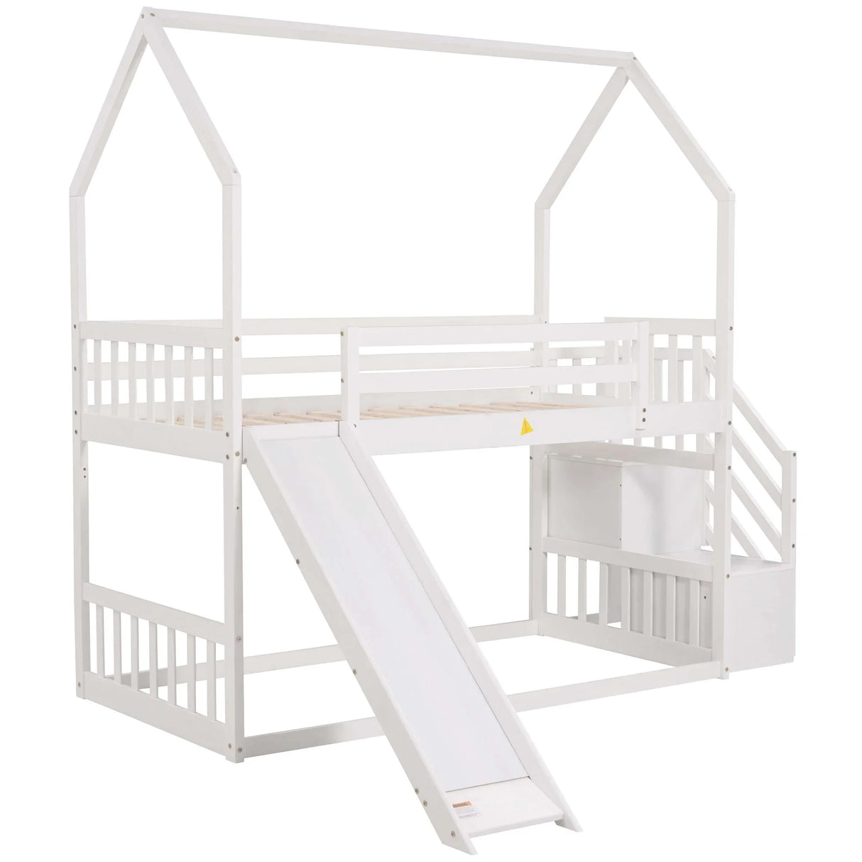 Twin Over Twin House Bunk Bed With Convertible Slide, Storage Staircase - Furniture Home Direct