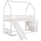 Twin Over Twin House Bunk Bed With Convertible Slide, Storage Staircase - Furniture Home Direct