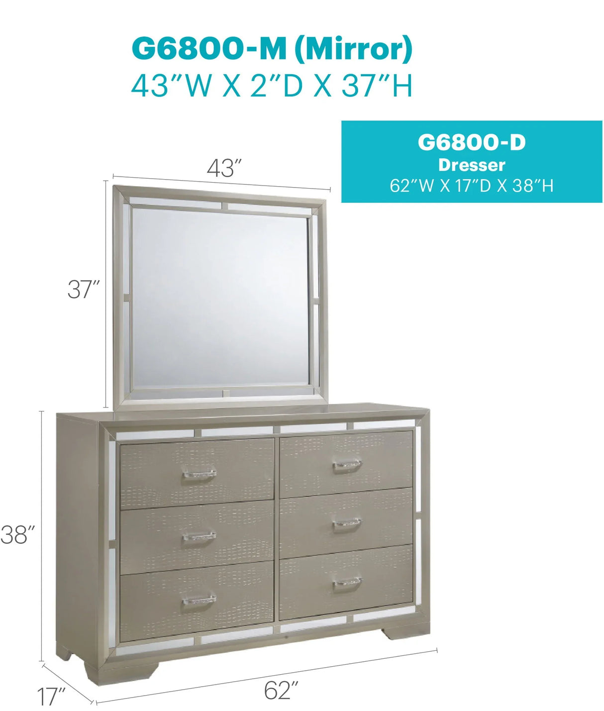 Alana - Dresser - Silver Champagne - Furniture Home Direct