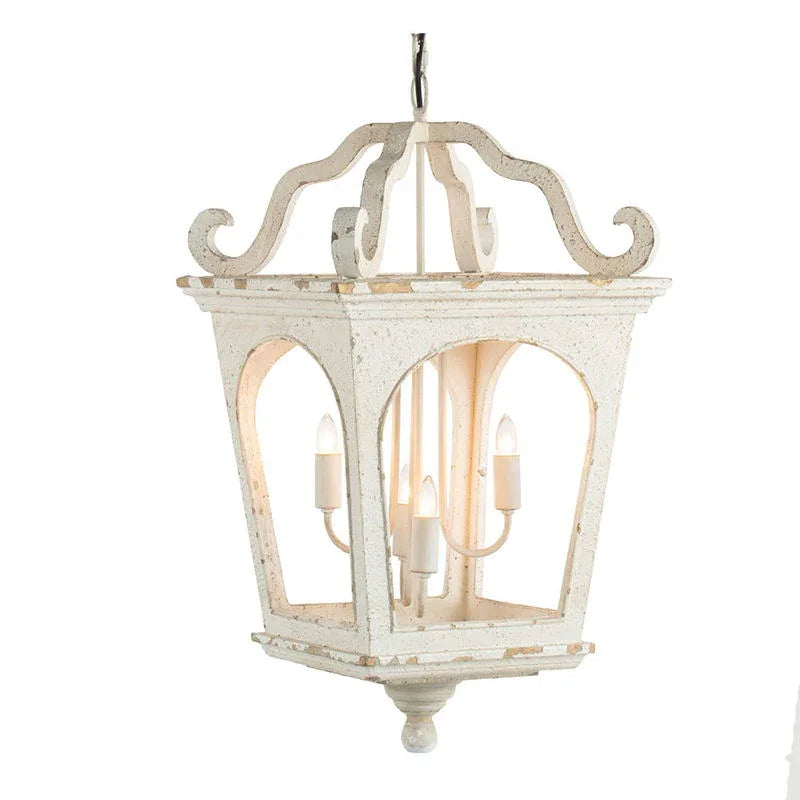 4 Light Wood Chandelier, Hanging Light Fixture With Adjustable Chain For Kitchen, Bulb Not Included - Cream White - Furniture Home Direct