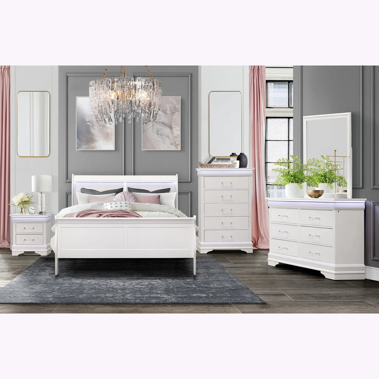 Charlston - 5 Piece Bedroom Set With LED Headboard - Furniture Home Direct