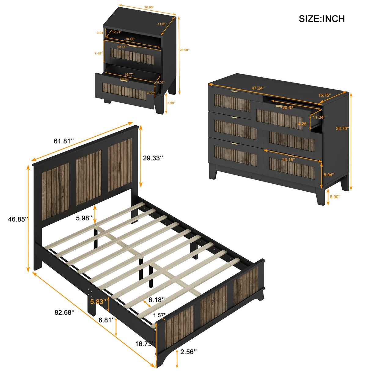 Queen Bed Set With Dresser And Two Nightstands Black - Furniture Home Direct