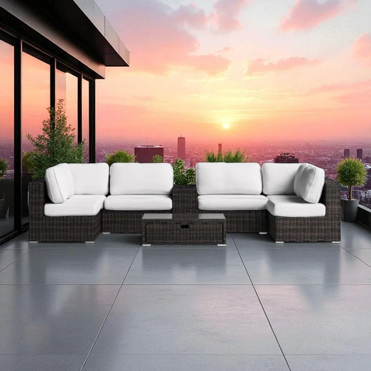 Elegant 4 Person Wicker Patio Seating Set With Cushions And Glass Top Table - Furniture Home Direct