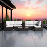 Elegant 4 Person Wicker Patio Seating Set With Cushions And Glass Top Table - Furniture Home Direct