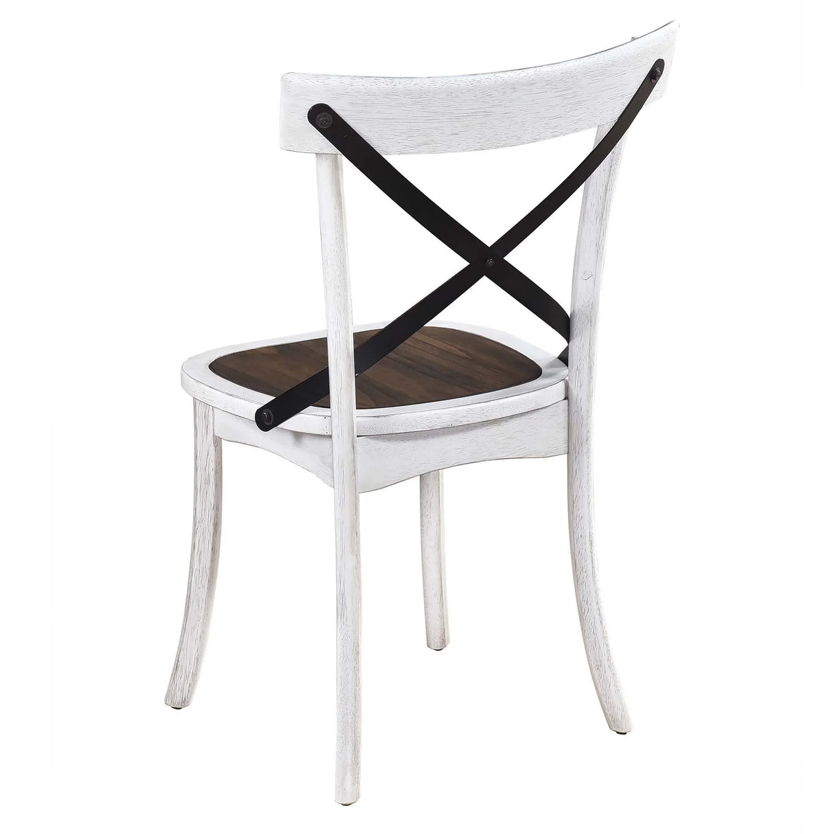 2 Pieces Set Dining Side Chair Rustic Modern Farmhouse Design Retro Design With Metal X Design - Antique Dark Oak / Antique White - Furniture Home Direct