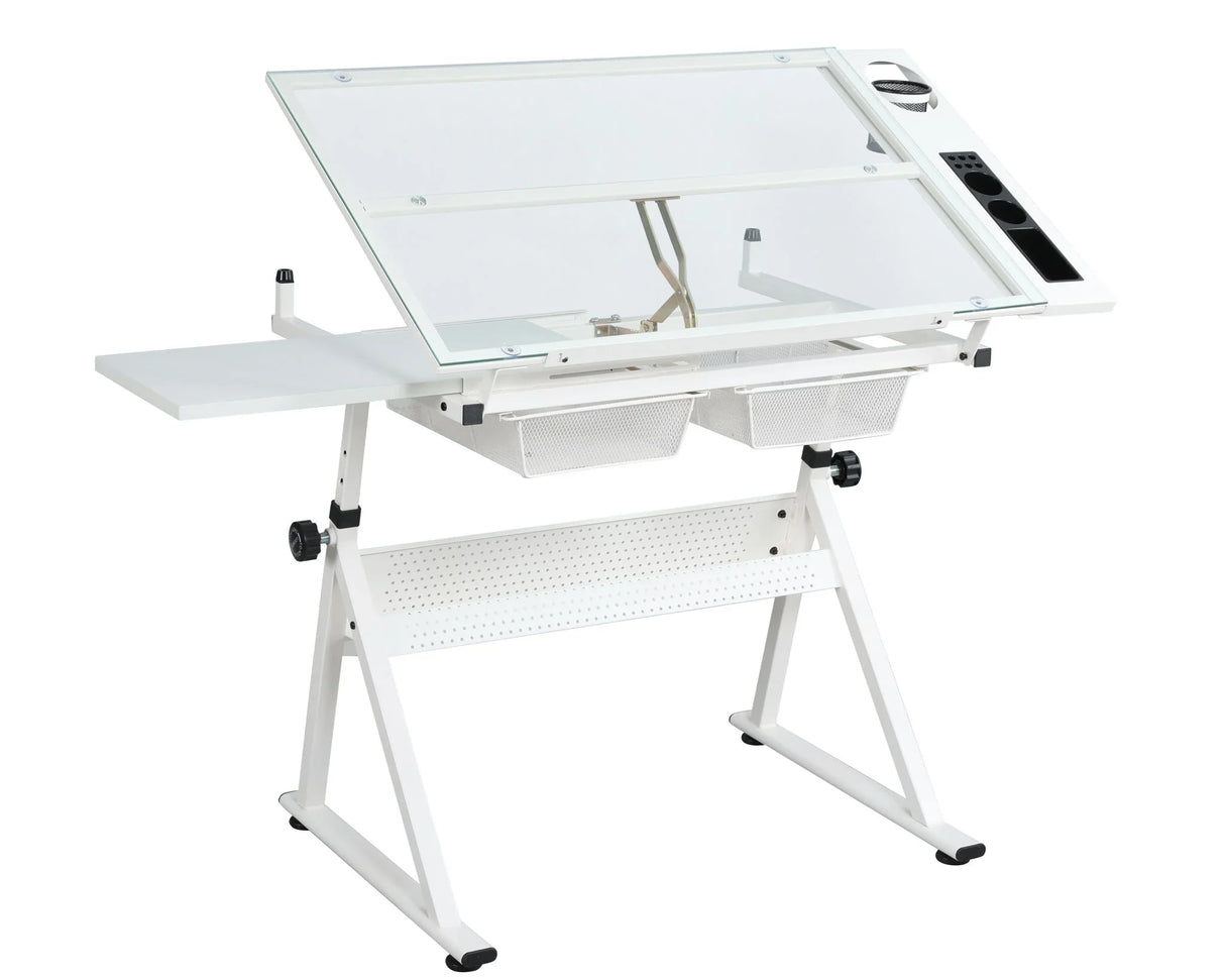 Adjustable Tempered Glass Drafting Printing Table With Chair - Furniture Home Direct