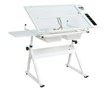 Adjustable Tempered Glass Drafting Printing Table With Chair - Furniture Home Direct