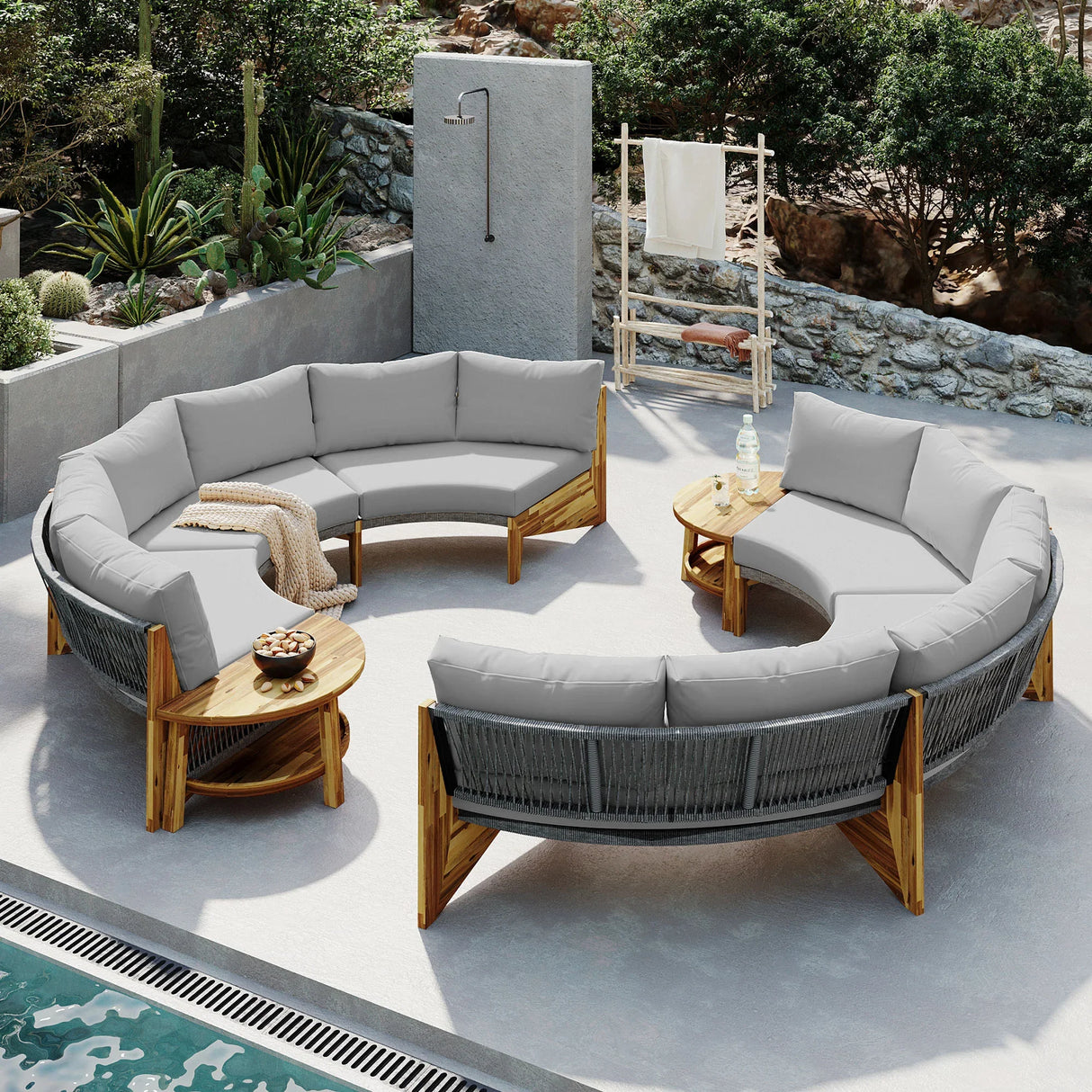 6 - Person Outdoor Sectional with Cushions and Coffee Table - Furniture Home Direct