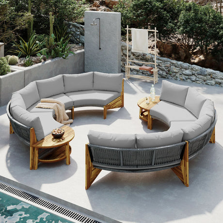 6 - Person Outdoor Sectional with Cushions and Coffee Table - Furniture Home Direct