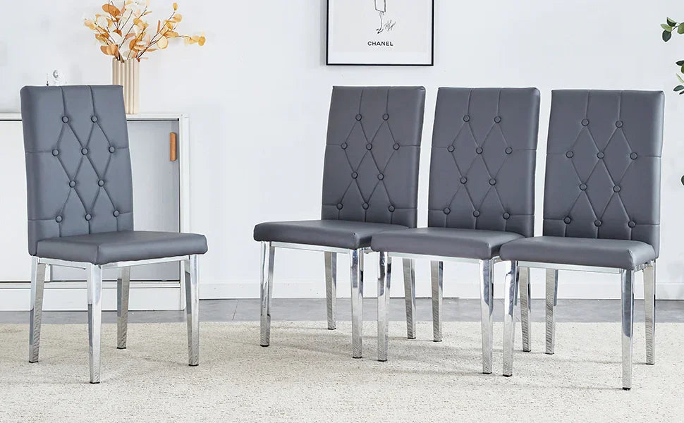 Dining Chairs Tufted Back Chrome Legs Charcoal Gray - Furniture Home Direct