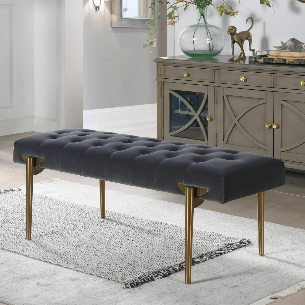 Aria - Upholstered Gold Accent Bench - Furniture Home Direct