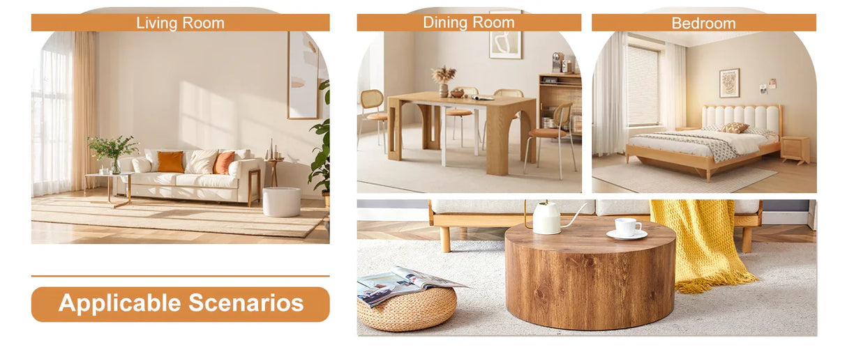Coffee Table Cylindrical Wood Design Accent Warm Brown - Furniture Home Direct