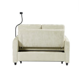 Sleeper Sofa With Adjustable Backrest, Two Cup Holders, Phone Holder, Three Charging Ports And Side Storage Pockets- Beige - Furniture Home Direct