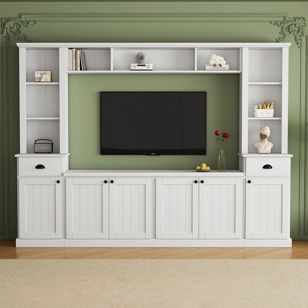 Minimalist Entertainment Wall Unit Set With Bridge For TVs Up To 75" - Furniture Home Direct