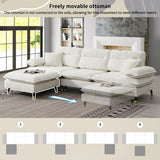 L Shaped Sofa Cloud Chenille Fabric Removable Ottoman White - Furniture Home Direct