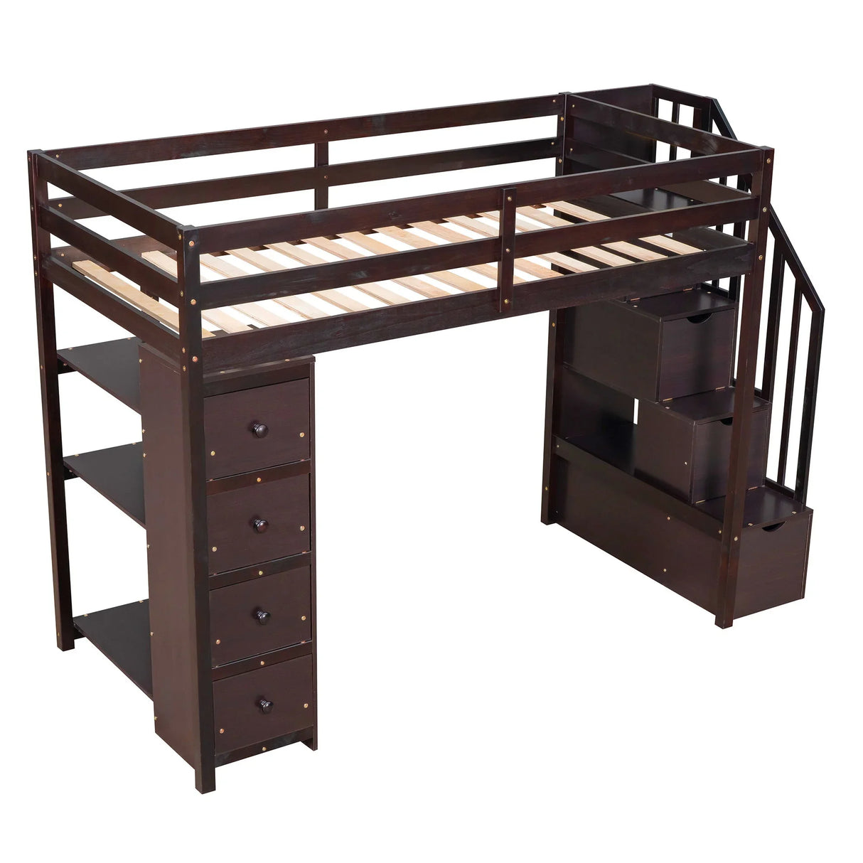 Loft Bed With Storage Drawers And Stairs With Shelves - Furniture Home Direct