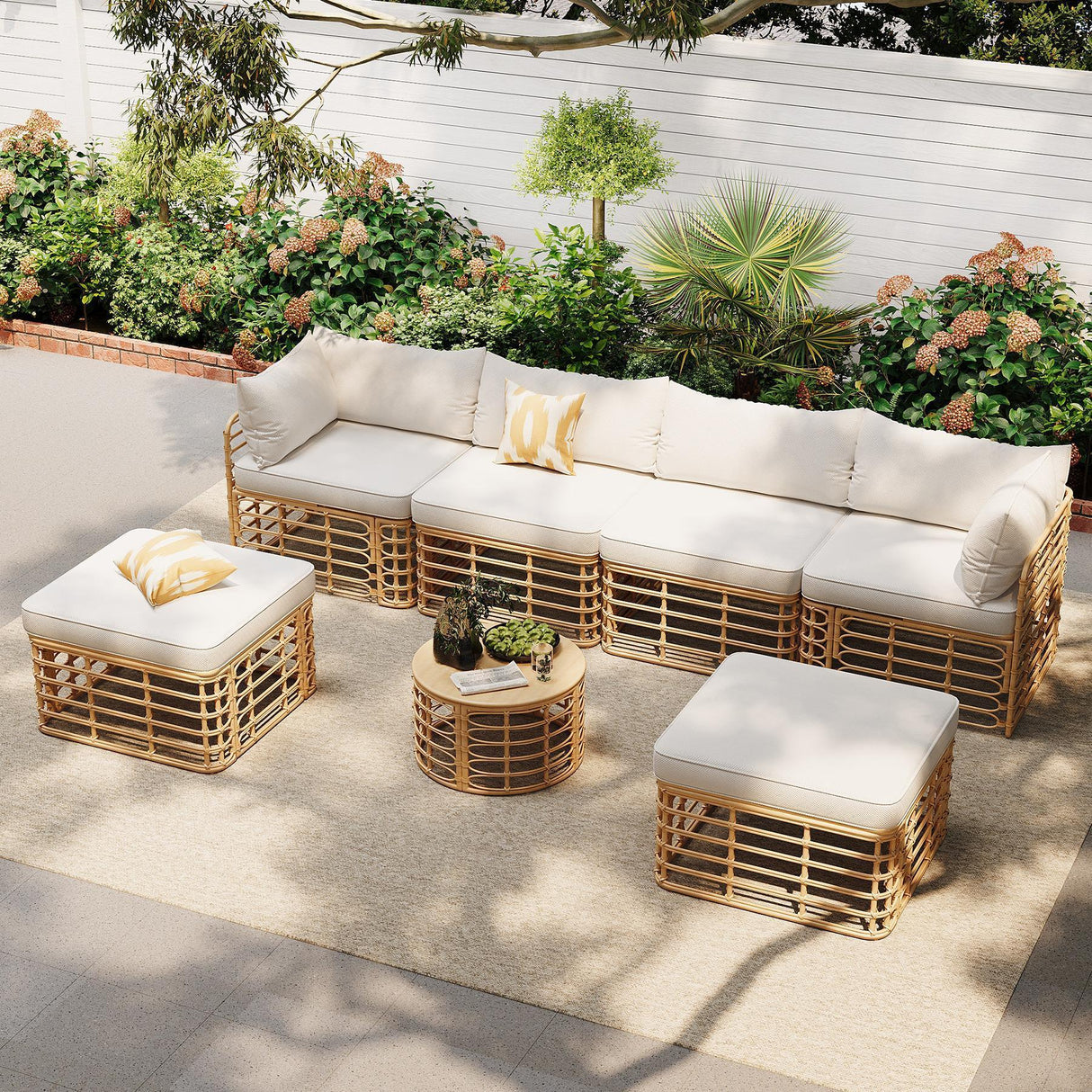 Outdoor Patio Furniture, All-Weather Rattan Sectional Sofa Set With Thick Cushions And Pillows, Freely Combined Conversation Sets For Garden, Backyard, Balcony - Furniture Home Direct