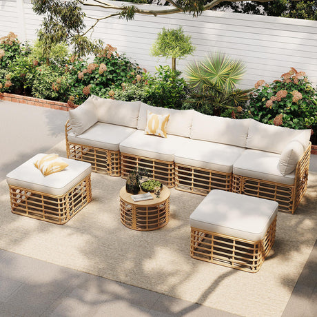 Outdoor Patio Furniture, All-Weather Rattan Sectional Sofa Set With Thick Cushions And Pillows, Freely Combined Conversation Sets For Garden, Backyard, Balcony - Furniture Home Direct