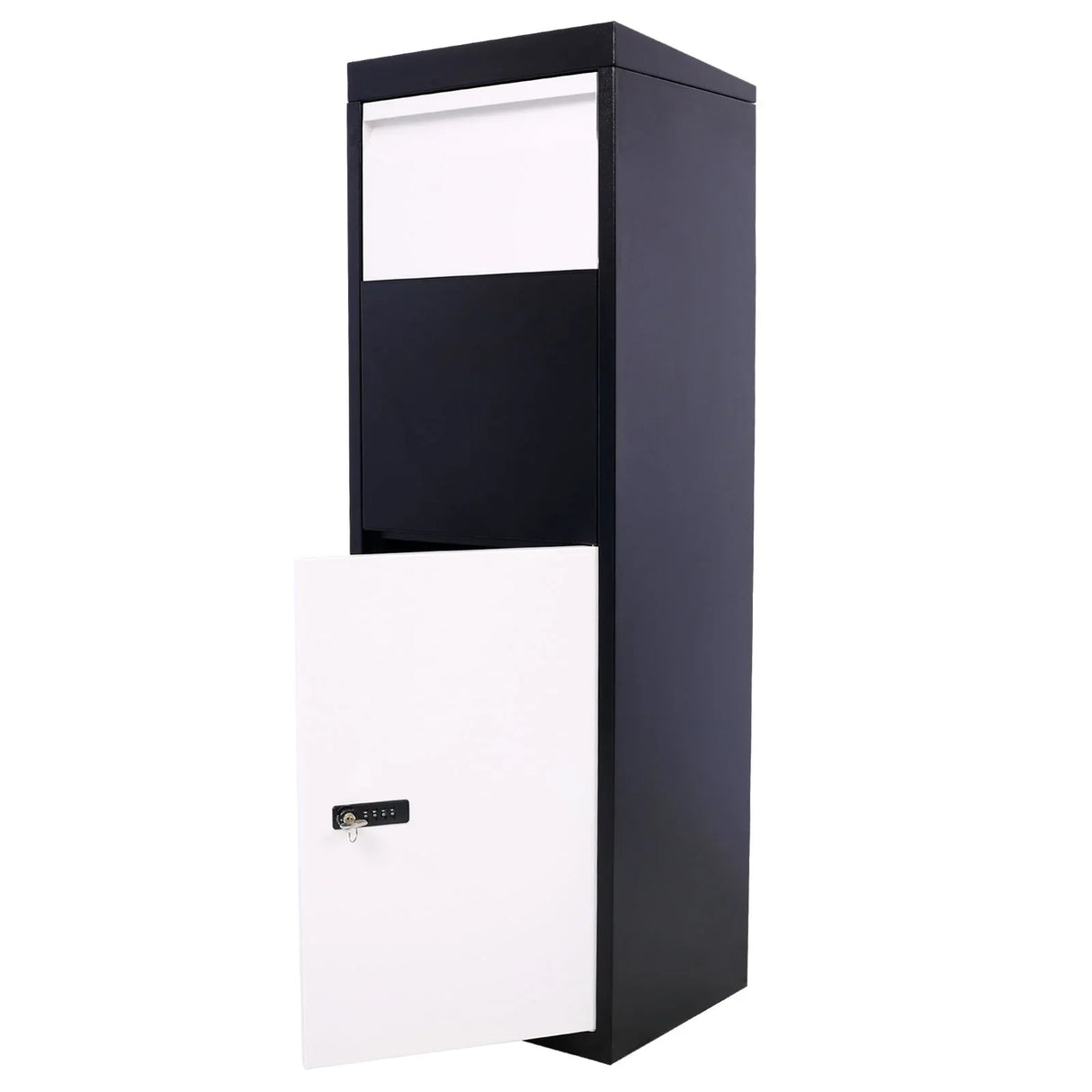 Package Delivery Box, Galvanized Steel Parcel Mailbox With Code Lock & Mounting Hardware, For Outdoor Porch, Curbside - White / Black - Furniture Home Direct