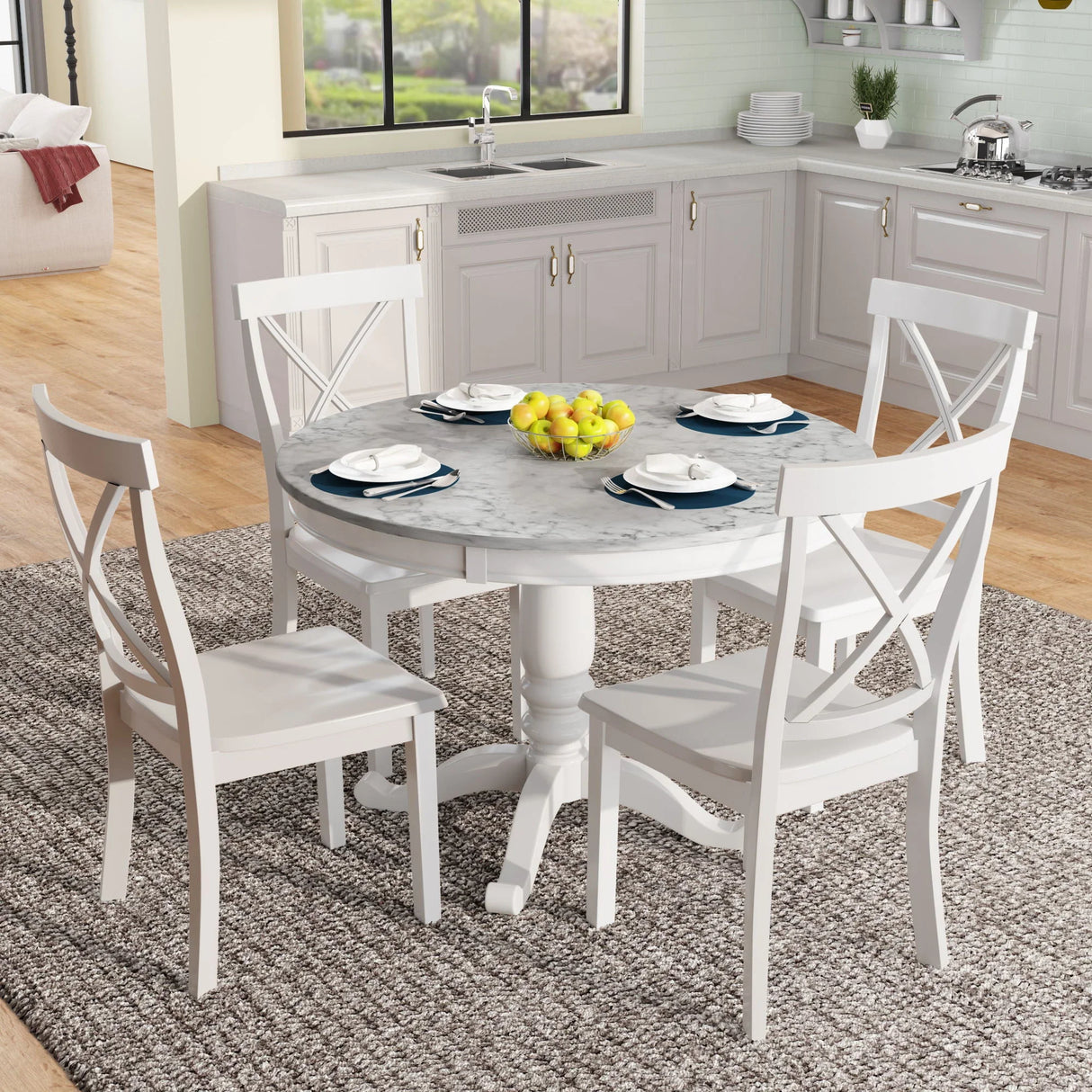 5 Pieces Dining Table And Chairs Set For 4 Persons, Kitchen Room Solid Wood Table With 4 Chairs - Furniture Home Direct