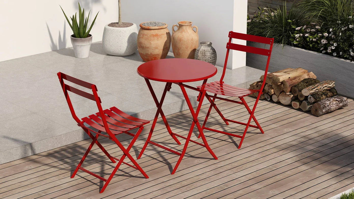 3 Piece Patio Bistro Set Of Foldable Round Table And Chairs - Furniture Home Direct