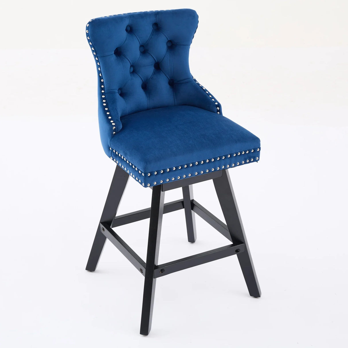Bar Stools Swivel Velvet Tufted Nailhead Trim Set of 2 Blue - Furniture Home Direct