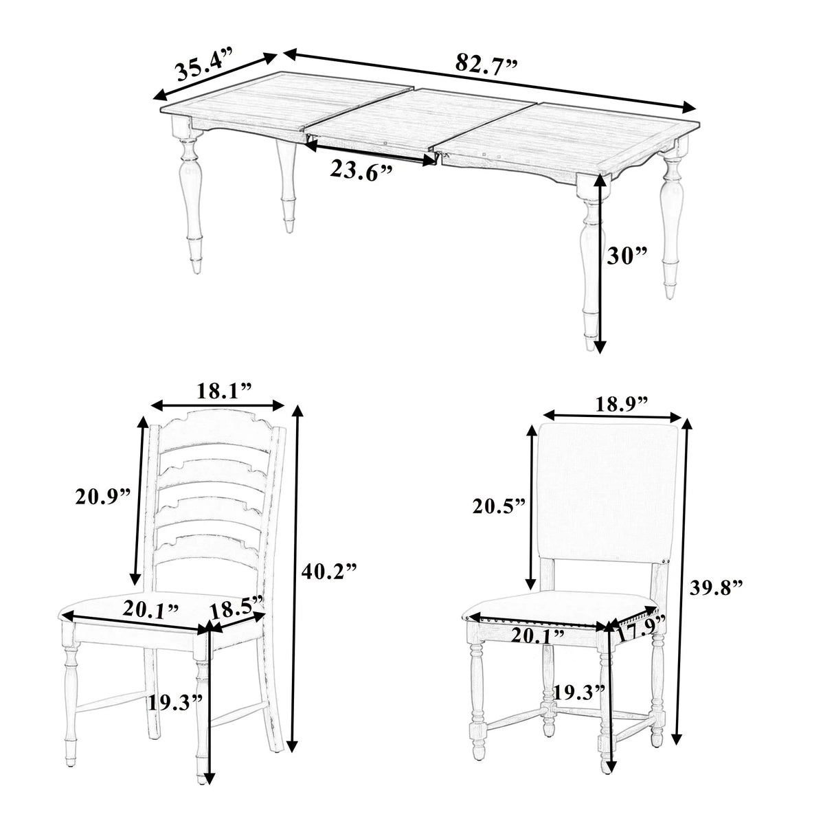 Topmax - Vintage Traditional Extendable Dining Table Set With Removable Leaf - Furniture Home Direct
