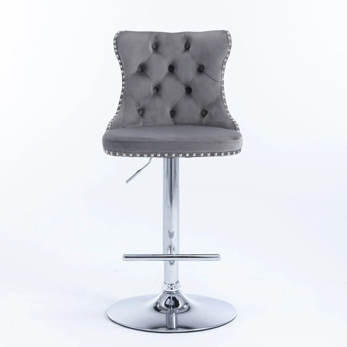 Counter Height Bar Stools Velvet Tufted Back Chrome Gray - Furniture Home Direct