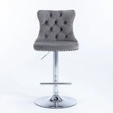 Counter Height Bar Stools Velvet Tufted Back Chrome Gray - Furniture Home Direct