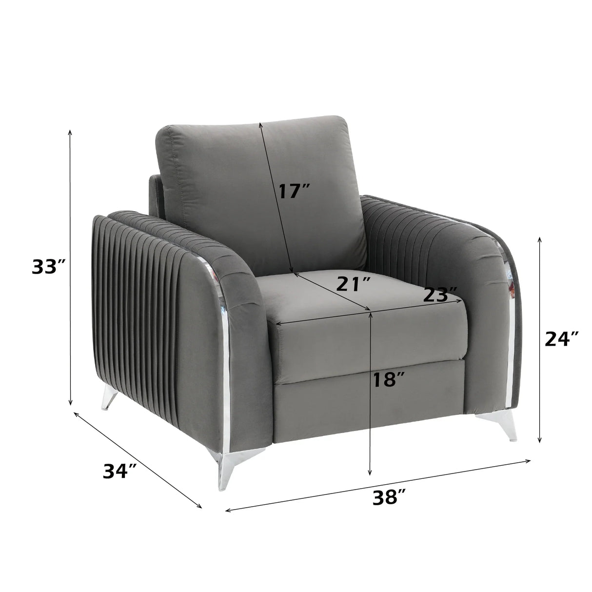 Wenona Gray Velvet 3Pcs Living Room Set (Sofa, Loveseat, Chair) - Furniture Home Direct