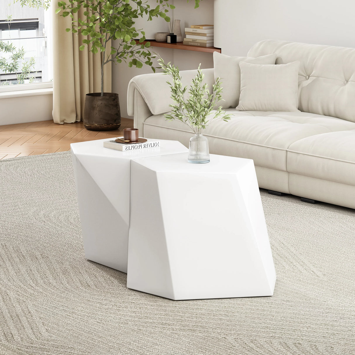 Coffee Tables Set Geometric Modern Minimalist White - Furniture Home Direct