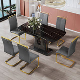 Dining Table With Imitation Marble Top, Modern Black - Furniture Home Direct