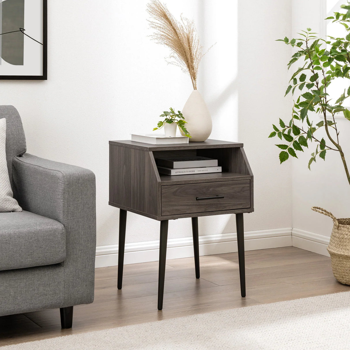 Contemporary Angled Nightstand - Slate Gray - Furniture Home Direct
