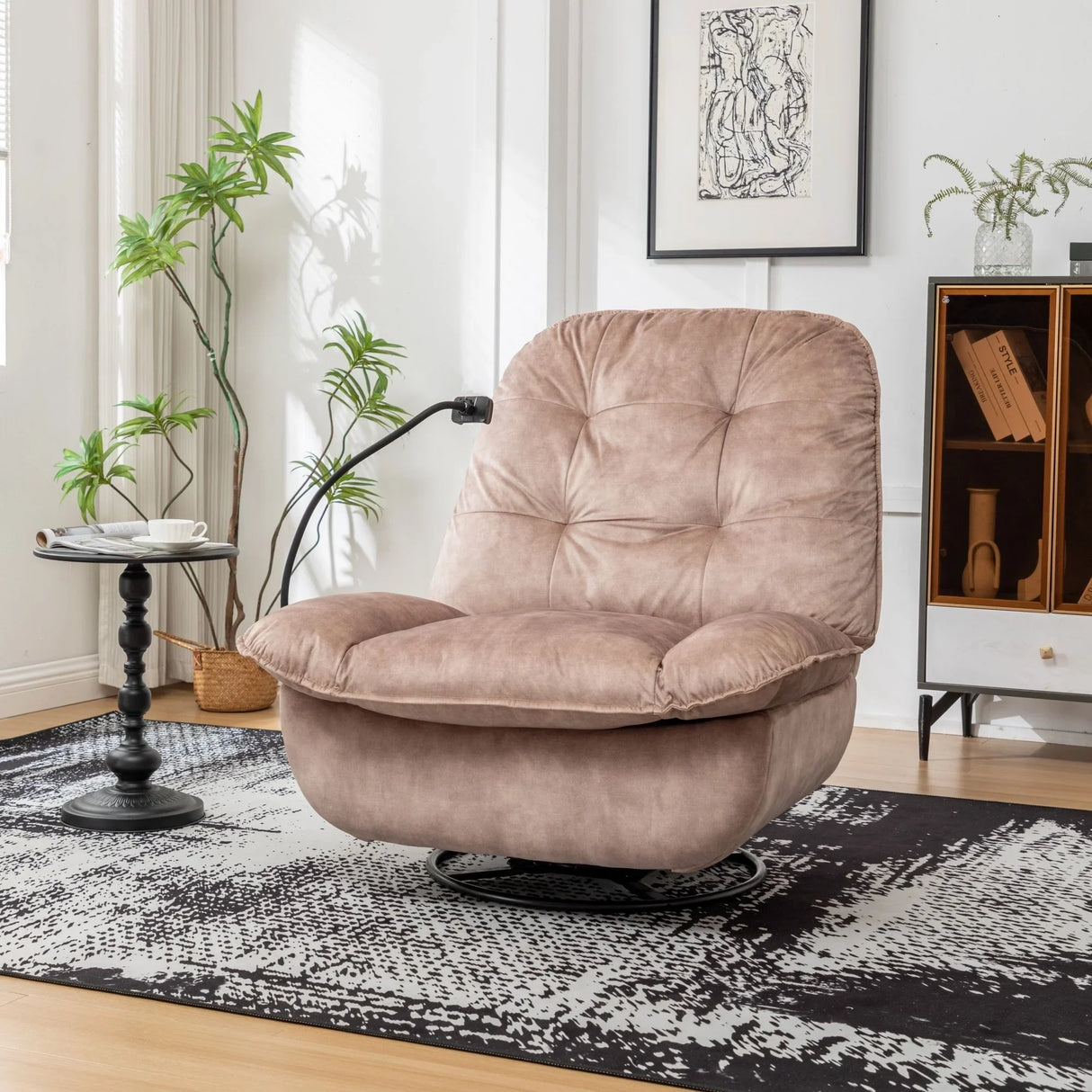 Modern Swivel Gliding Recliner Chair With Rocking Function And Phone Holder, Large Comfortable - Furniture Home Direct