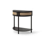 Boho Rattan Semi Circle End Table With Sliding Rattan Door, Storage And Bottom Shelf - Furniture Home Direct