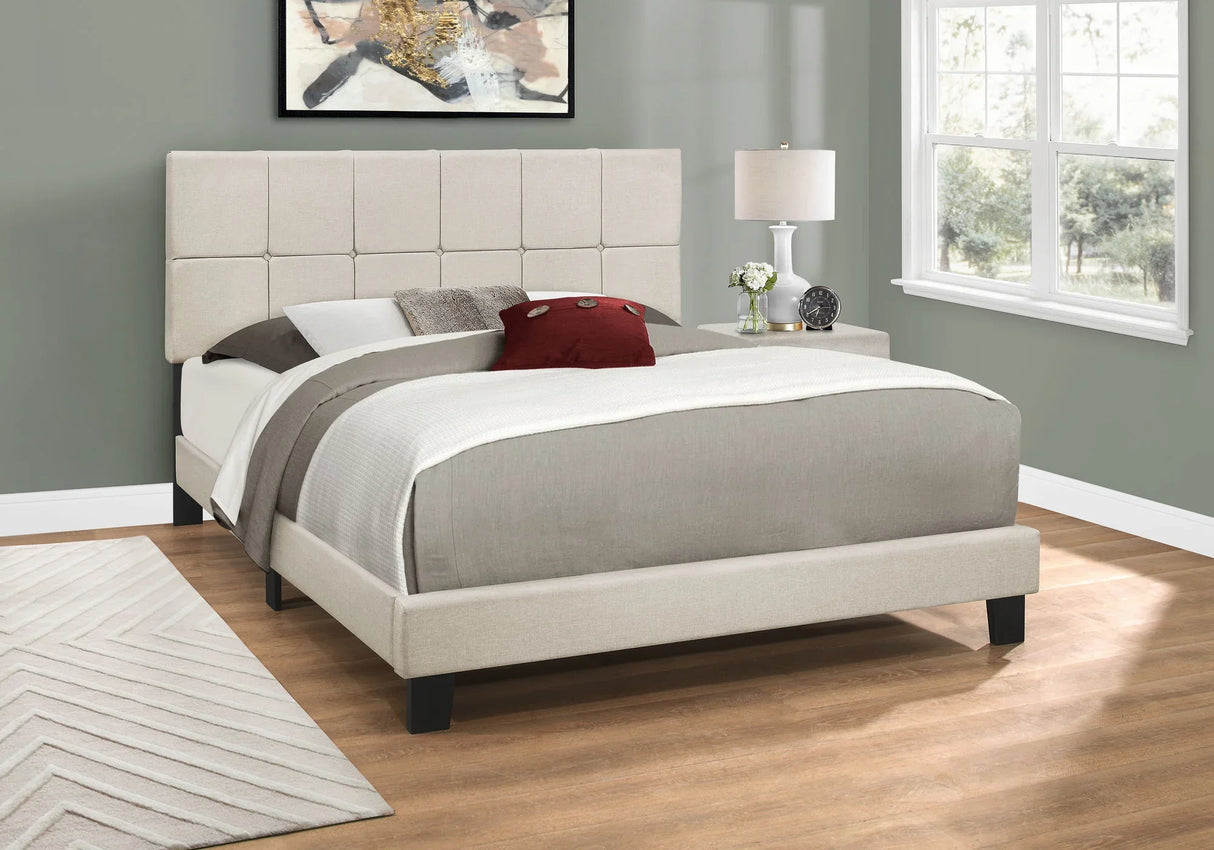 Queen Size Bed, Upholstered, Transitional - Beige - Furniture Home Direct