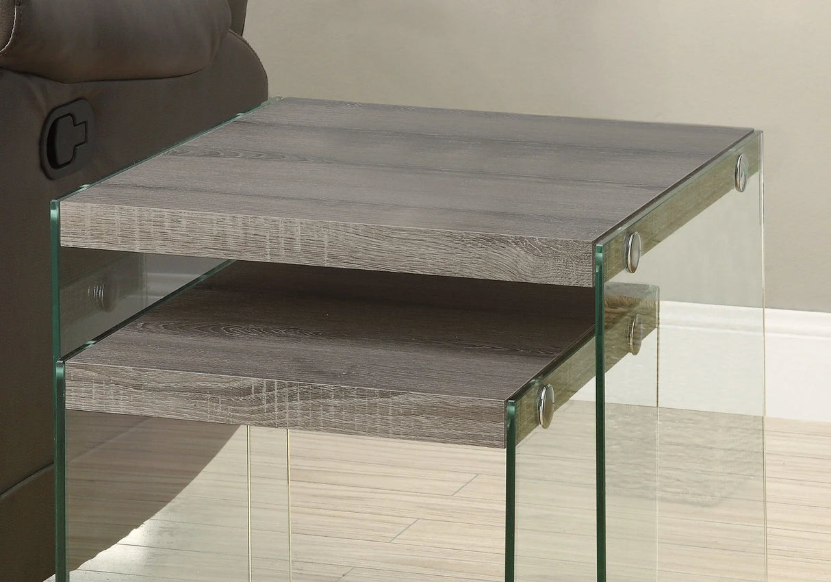 Accent Nesting Table Clear Tempered Glass For Living Room (Set of 2) - Furniture Home Direct
