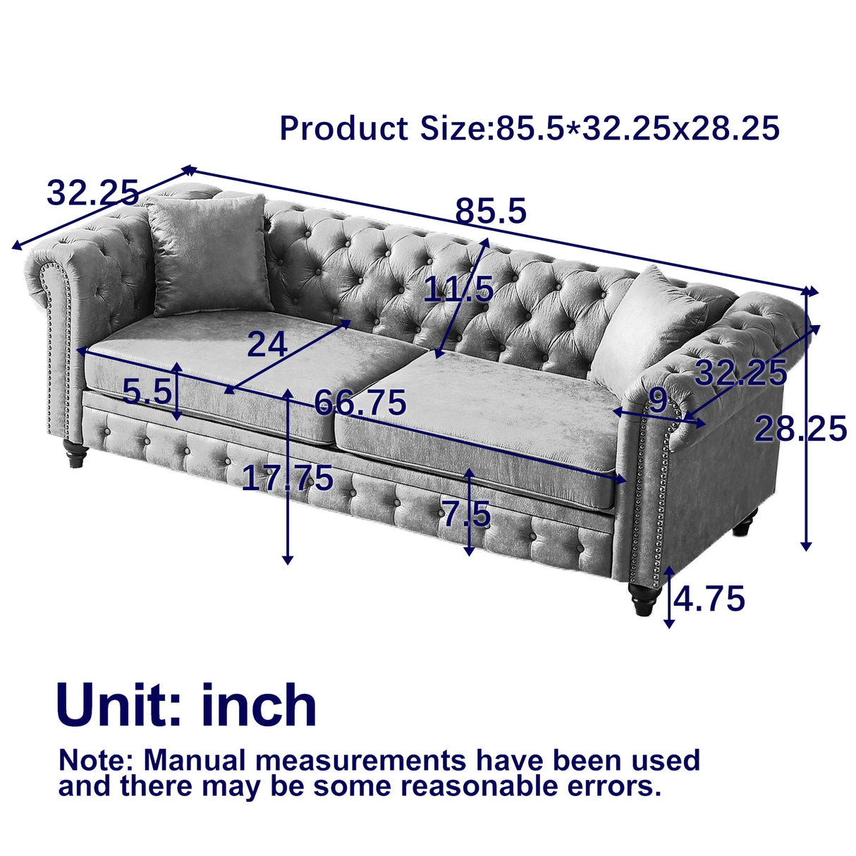 Traditional 2 Piece Living Room Set (2 Sofas) - Gray - Furniture Home Direct