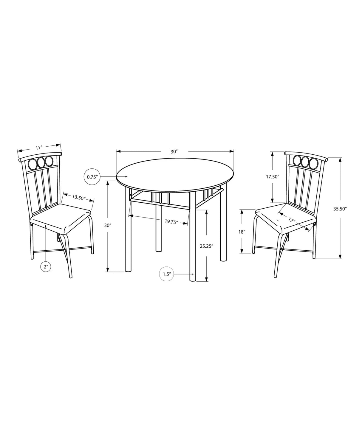 3 Pieces Dining Table Set, Small, Round, Contemporary & Modern - Furniture Home Direct