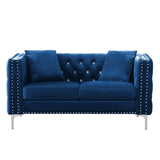 Wide Sofa With Jeweled Buttons Square Arm, 2 Pillows - Furniture Home Direct
